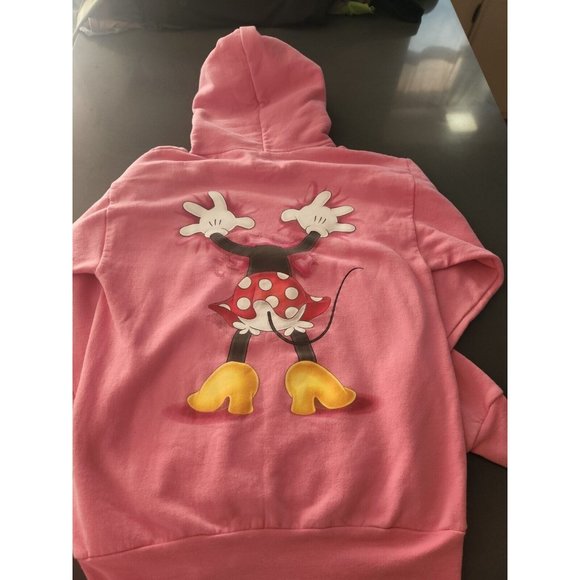 Disneyland Resort Minnie Mouse Logo Pink Pullover Fleece Hoodie Womens Medium - Picture 2 of 5